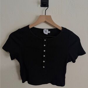 Princess Polly Black Ribbed Short Sleeve Top